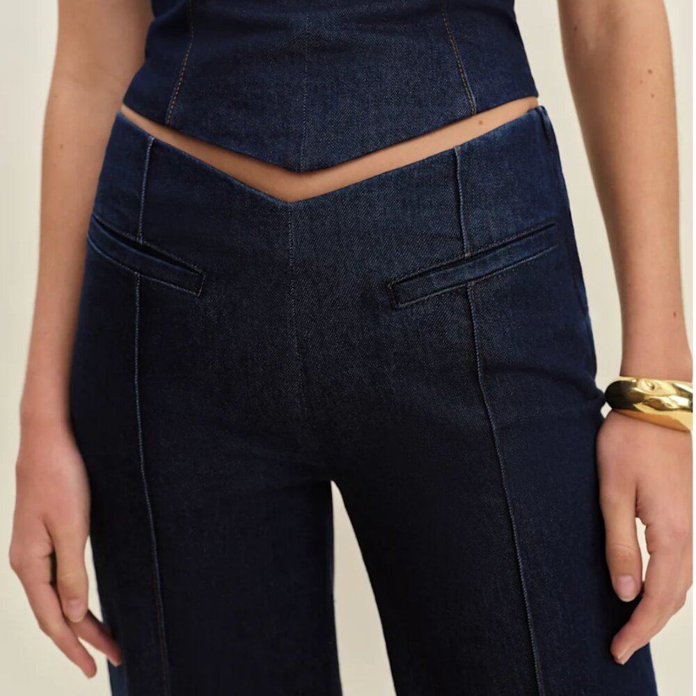 Reformation Arana Stretch Low Rise Trouser Wide Leg Jeans Blue - Size 24 - Picture 2 of 3